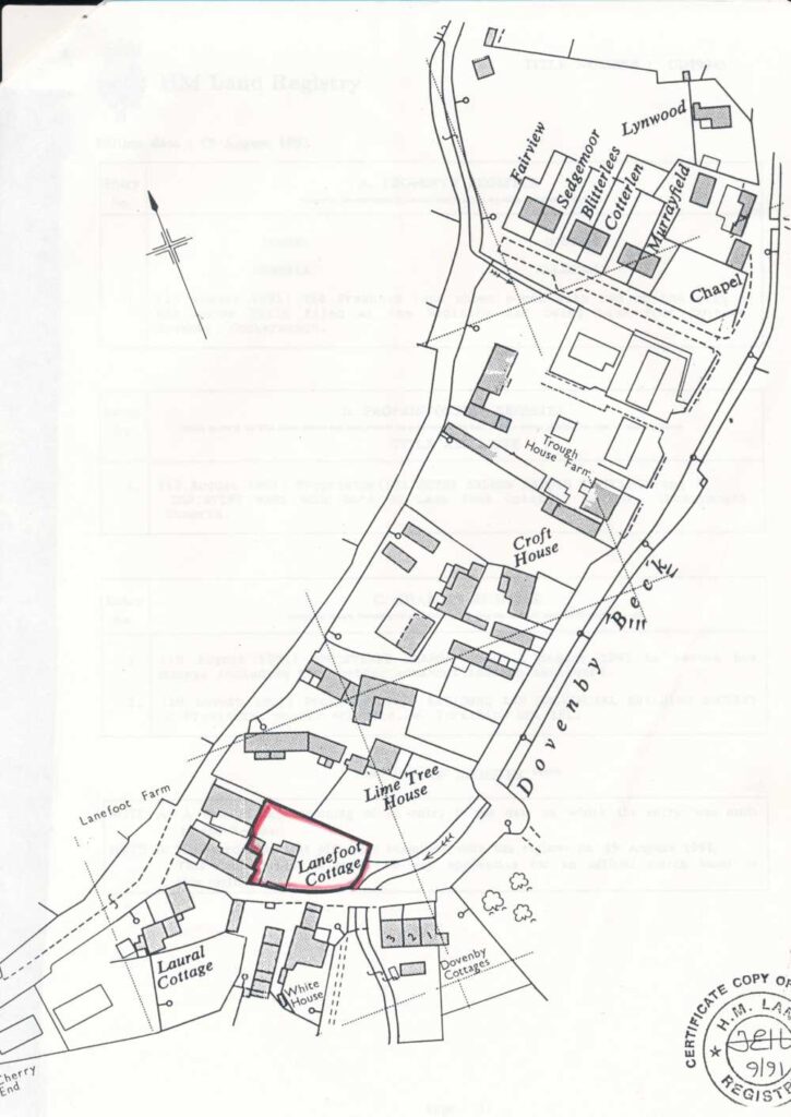 1991 Dovenby map showing lane at north chapel Trough House Farm