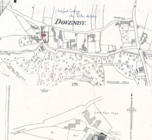 1991 Dovenby map showing old lane to north Dovenby Hall to south various paths sm