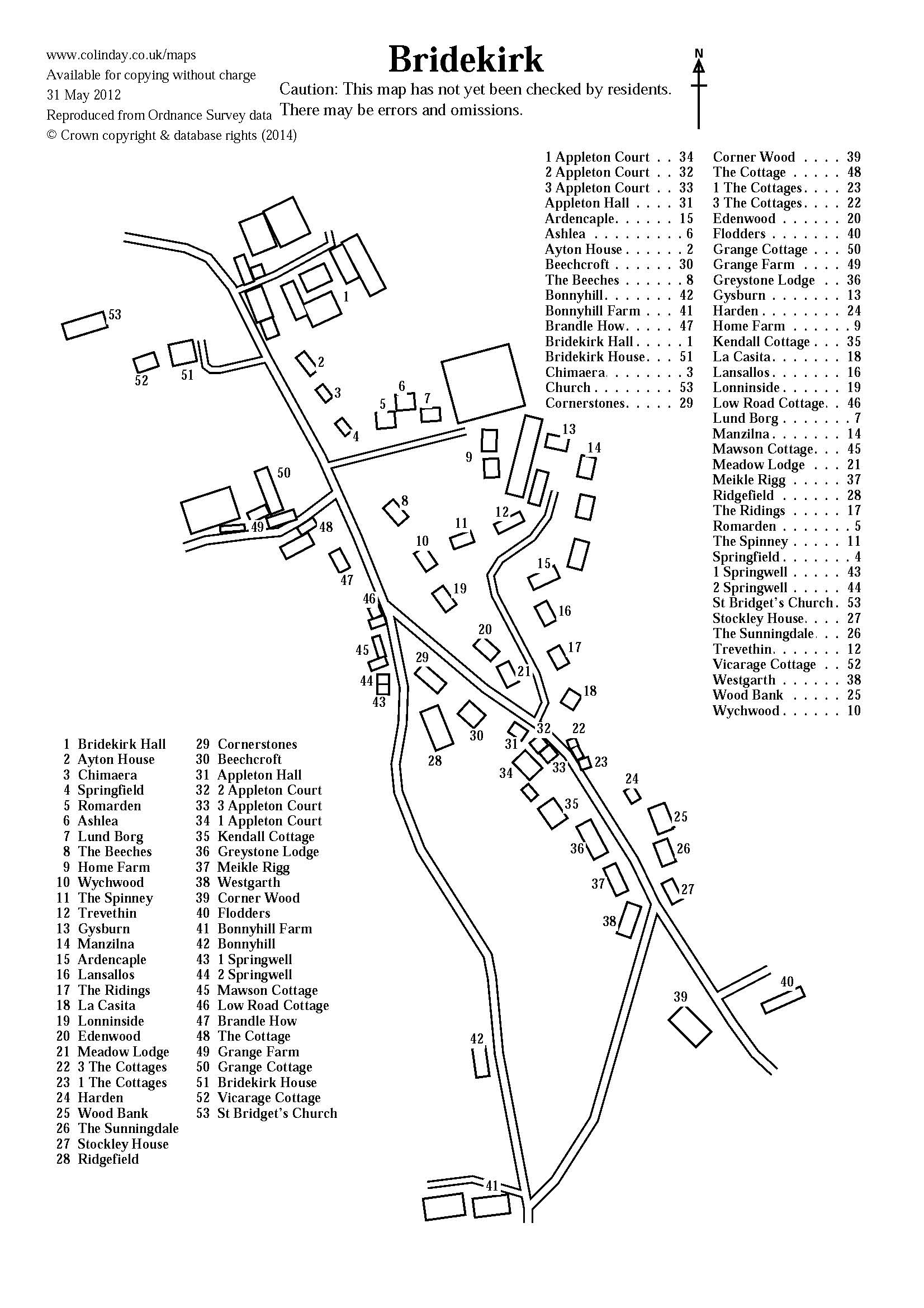 Bridekirk Village House Names From Colin Day Maps
