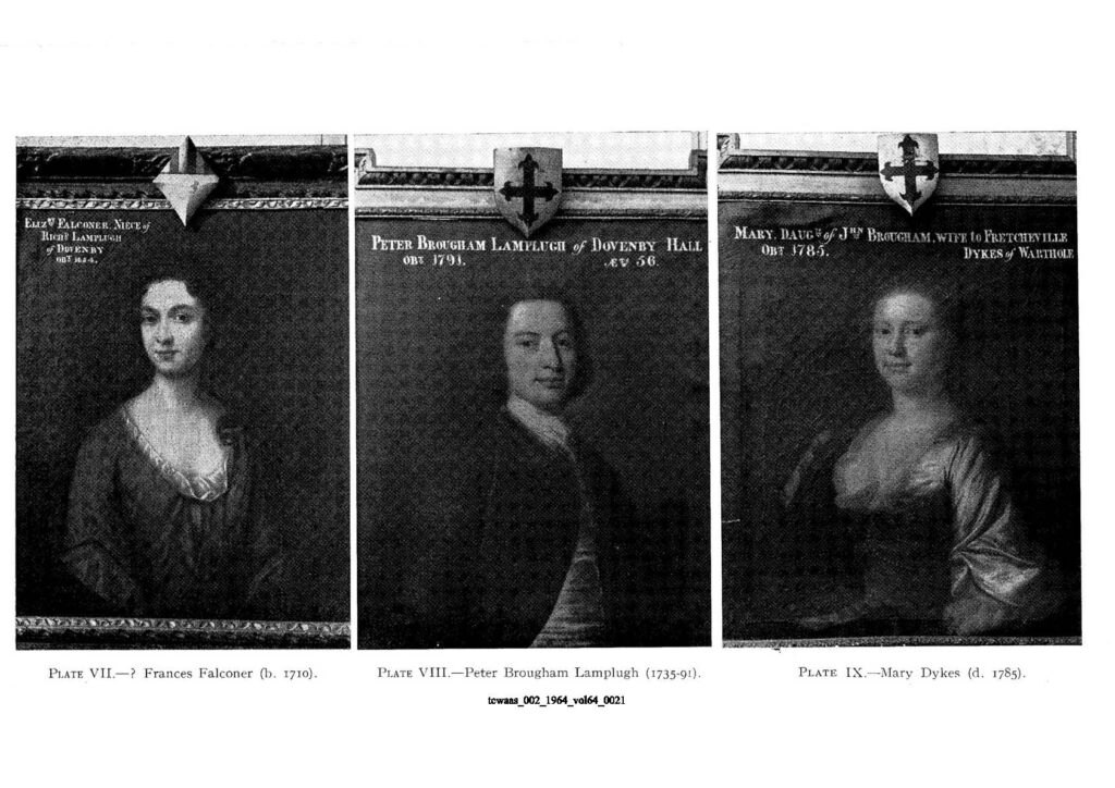 Dovenby Hall 1600 To 1799 Portraits Of Ancestors Frances Falconer 1710 Peter Brougham Lamplugh 1735 1791 Mary Dykes D 1785 CWAAS
